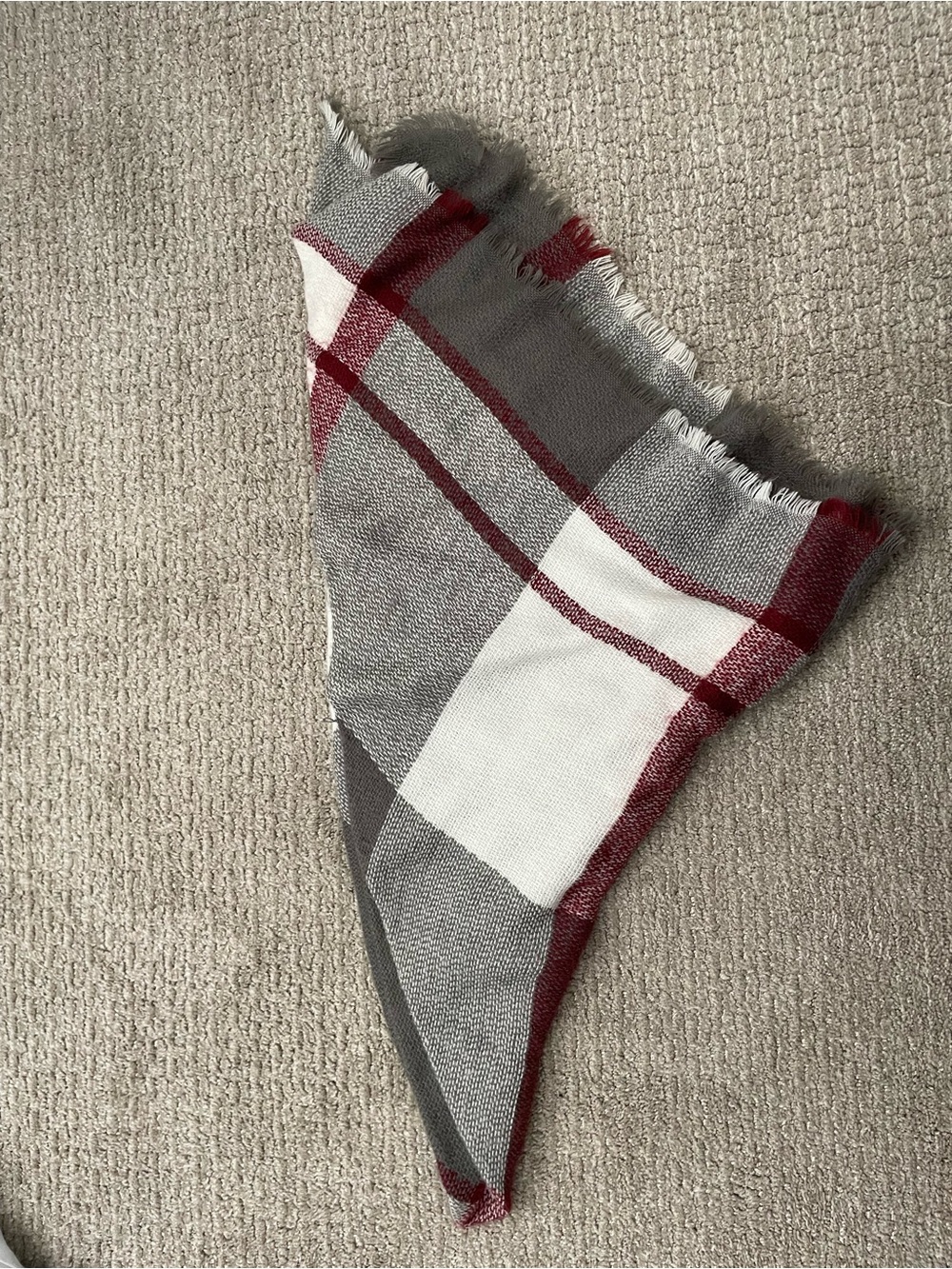 Grey & Burgundy Plaid Blanket Scarf